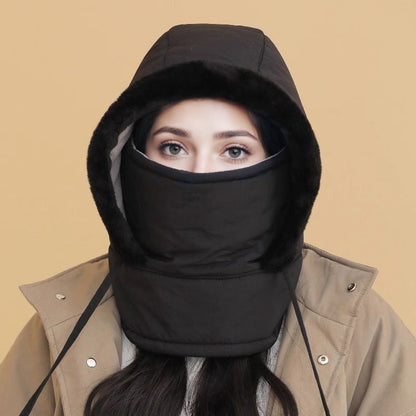 Plüschgefütterte, verdickte Thermomütze mit Gesichtsmaske für Männer und Frauen