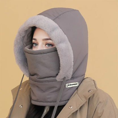 Plüschgefütterte, verdickte Thermomütze mit Gesichtsmaske für Männer und Frauen