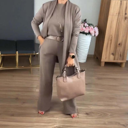⏳Zeitlich begrenztes Sonderangebot⏰ Elegantes 3-teiliges Set bestehend aus langem Cardigan, Oberteil und Hose💞