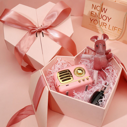 Herzförmige Geschenkbox mit Doppeltür und Schleife