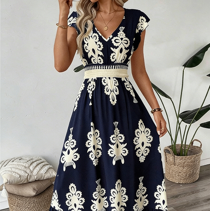 V-Ausschnitt Barock MaxiKleid – hochwertige Taille, knitterfreier Stoff