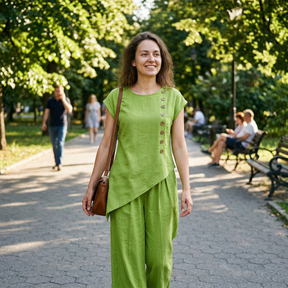 2-teiliges Set aus Oberteil mit asymmetrischem Saum und Hose für Damen