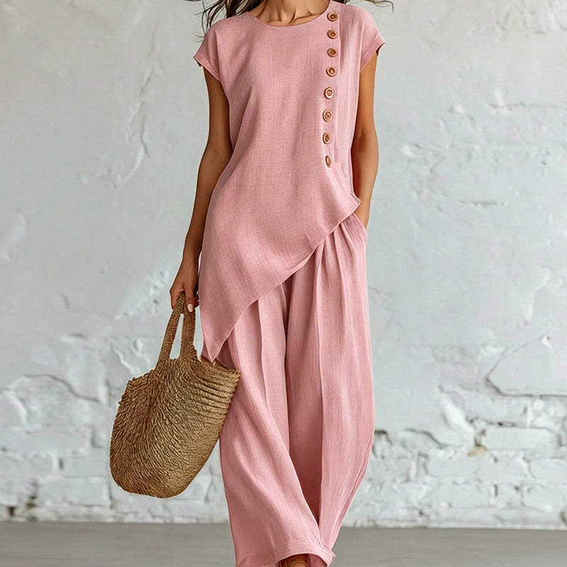 2-teiliges Set aus Oberteil mit asymmetrischem Saum und Hose für Damen