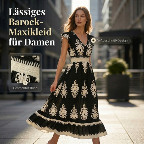 V-Ausschnitt Barock MaxiKleid – hochwertige Taille, knitterfreier Stoff