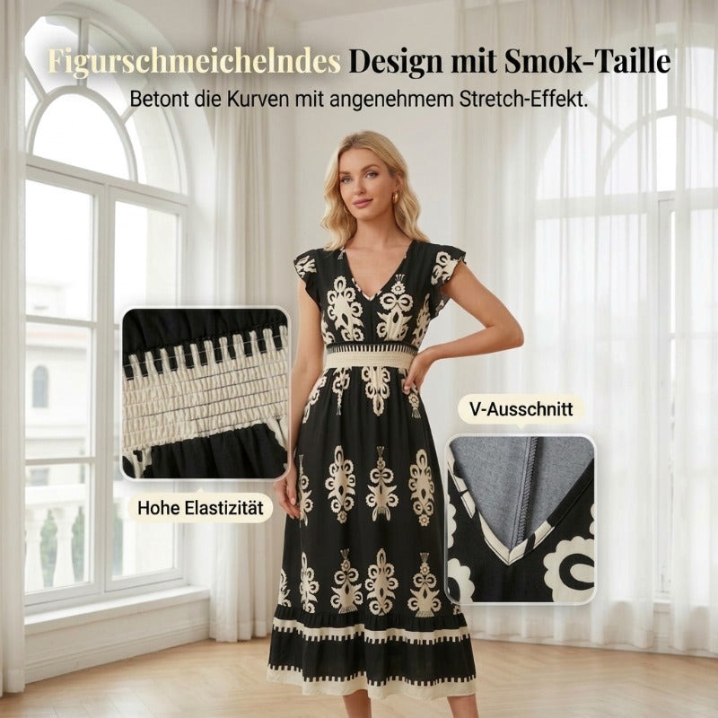 V-Ausschnitt Barock MaxiKleid – hochwertige Taille, knitterfreier Stoff